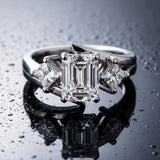 White gold Three-Stone Emerald Cut Tension Band Ring with Four-Prong Setting_9