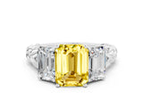White gold Three-Stone Emerald Cut Yellow Sapphire Braided Band Ring with Four-Prong Setting_60