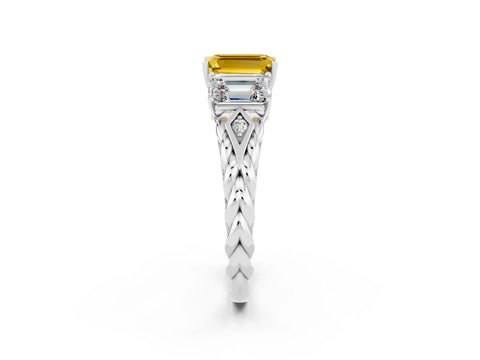 White gold Three-Stone Emerald Cut Yellow Sapphire Braided Band Ring with Four-Prong Setting_62