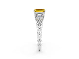 White gold Three-Stone Emerald Cut Yellow Sapphire Braided Band Ring with Four-Prong Setting_62