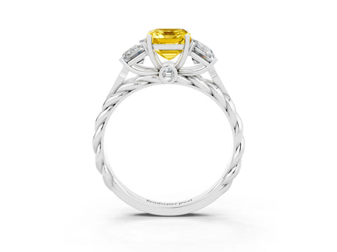 White gold Three-Stone Emerald Cut Yellow Sapphire Braided Band Ring with Four-Prong Setting_63