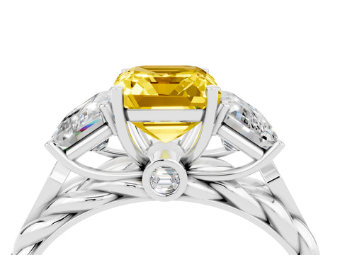 White gold Three-Stone Emerald Cut Yellow Sapphire Braided Band Ring with Four-Prong Setting_64