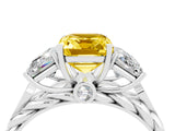 White gold Three-Stone Emerald Cut Yellow Sapphire Braided Band Ring with Four-Prong Setting_64