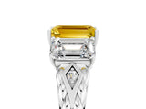 White gold Three-Stone Emerald Cut Yellow Sapphire Braided Band Ring with Four-Prong Setting_65