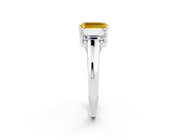 White gold Three-Stone Emerald Cut Yellow Sapphire Engagement Ring with Prong Setting