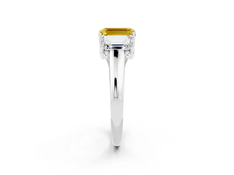 White gold Three-Stone Emerald Cut Yellow Sapphire Engagement Ring with Prong Setting_38