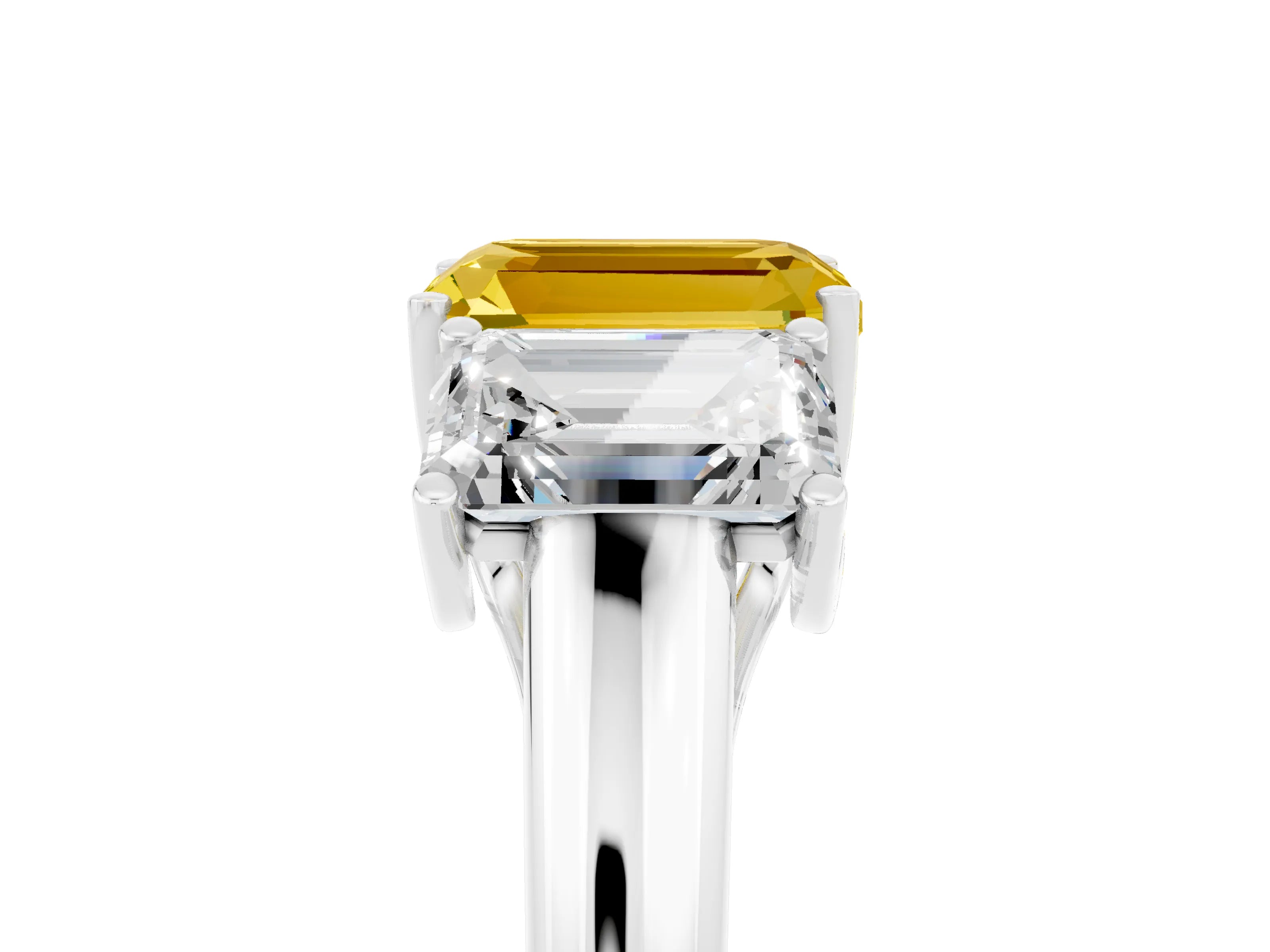 White gold Three-Stone Emerald Cut Yellow Sapphire Engagement Ring with Prong Setting_38