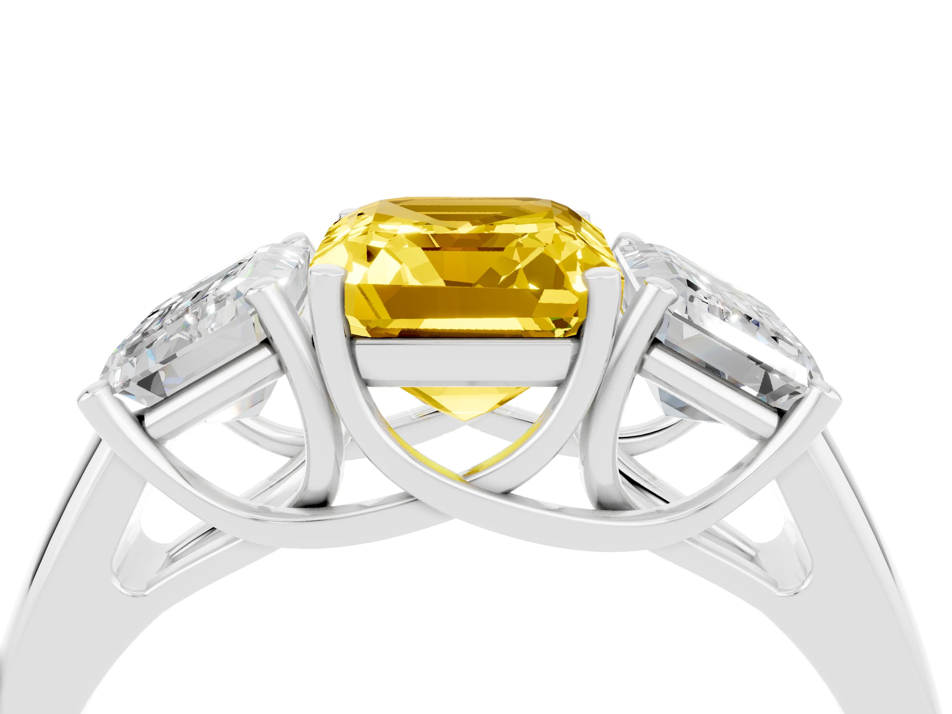 White gold Three-Stone Emerald Cut Yellow Sapphire Engagement Ring with Prong Setting_40