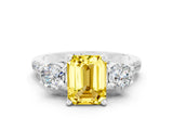 White gold Three-Stone Emerald Cut Yellow Sapphire Pavé Band with Four-Prong Setting_24