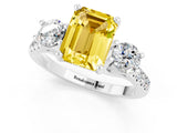 White gold Three-Stone Emerald Cut Yellow Sapphire Pavé Band with Four-Prong Setting_25