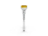 White gold Three-Stone Emerald Cut Yellow Sapphire Pavé Band with Four-Prong Setting_26