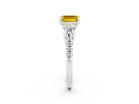 White gold Three-Stone Emerald Cut Yellow Sapphire Pavé Band with Four-Prong Setting_26