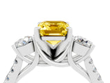 White gold Three-Stone Emerald Cut Yellow Sapphire Pavé Band with Four-Prong Setting_28