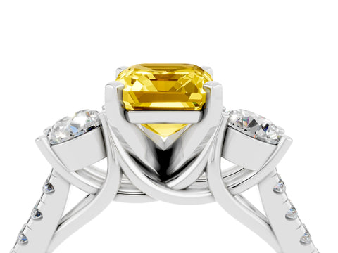 White gold Three-Stone Emerald Cut Yellow Sapphire Pavé Band with Four-Prong Setting_28