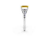 White gold Three-Stone Emerald Cut Yellow Sapphire Ring with Pavé Band and Prong Setting_38