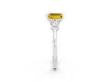 White gold Three-Stone Emerald Cut Yellow Sapphire Ring with Pear Side Stones and Four-Prong Setting_26