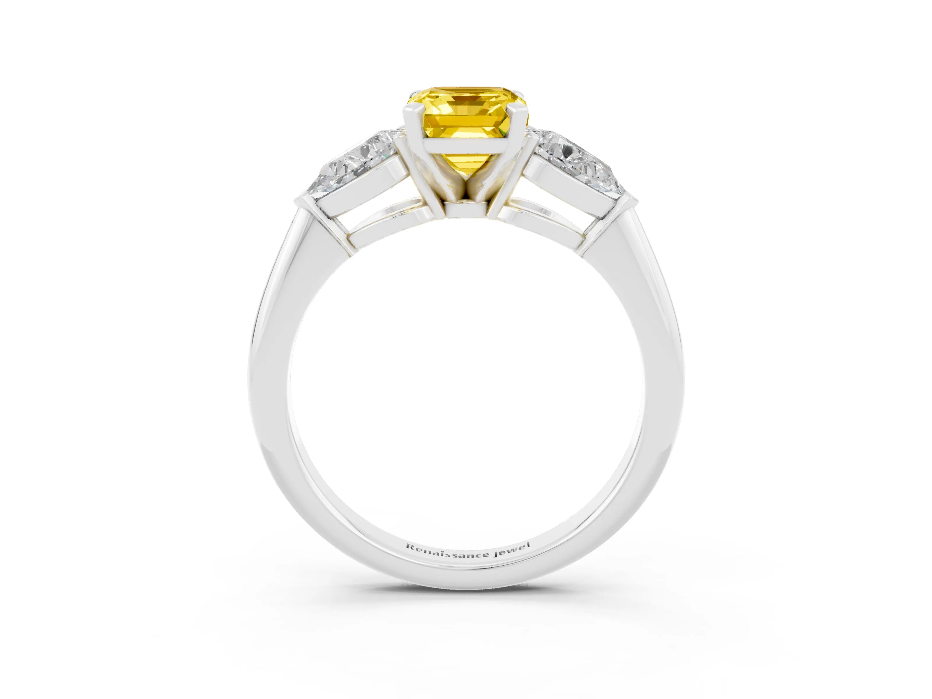 White gold Three-Stone Emerald Cut Yellow Sapphire Ring with Pear Side Stones and Four-Prong Setting_27
