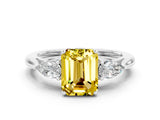 White gold Three-Stone Emerald Cut Yellow Sapphire Ring with Pear  Side Stones in Four-Prong Setting_12