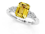 White gold Three-Stone Emerald Cut Yellow Sapphire Ring with Pear  Side Stones in Four-Prong Setting_13
