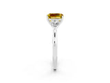 White gold Three-Stone Emerald Cut Yellow Sapphire Ring with Pear  Side Stones in Four-Prong Setting_14