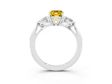 White gold Three-Stone Emerald Cut Yellow Sapphire Ring with Pear  Side Stones in Four-Prong Setting_15