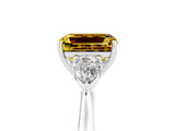 White gold Three-Stone Emerald Cut Yellow Sapphire Ring with Pear  Side Stones in Four-Prong Setting_17