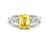 White gold Three-Stone Emerald Cut Yellow Sapphire Ring with Pear  Side Stones in Four-Prong Setting_48