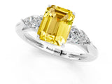 White gold Three-Stone Emerald Cut Yellow Sapphire Ring with Pear  Side Stones in Four-Prong Setting_49