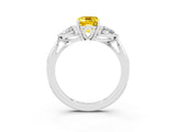 White gold Three-Stone Emerald Cut Yellow Sapphire Ring with Pear  Side Stones in Four-Prong Setting_51
