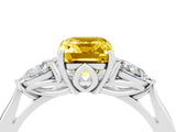 White gold Three-Stone Emerald Cut Yellow Sapphire Ring with Pear  Side Stones in Four-Prong Setting_52