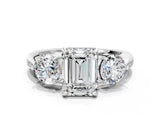 White gold Three-Stone Emerald Diamond Channel Set Engagement Ring with Prong Setting_3