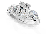 White gold Three-Stone Emerald Diamond Channel Set Engagement Ring with Prong Setting_4