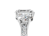 White gold Three-Stone Emerald Diamond Milgrain Pave Band with Prong Setting 5