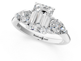 White gold Three-Stone Emerald Diamond Ring with Pear Side Stones in Four-Prong Setting_105