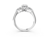 White gold Three-Stone Emerald Diamond Ring with Pear Side Stones in Four-Prong Setting_107