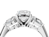 White gold Three-Stone Emerald Diamond Ring with Pear Side Stones in Four-Prong Setting_108