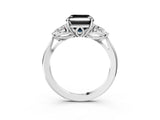 White gold Three-Stone Fancy Black Asscher Cut Brilliant Diamond Solitaire Ring with Tapered Band and Four-Prong Setting_34