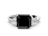 White gold Three-Stone Fancy Black Asscher Cut Brilliant Diamond Solitaire Ring with Tapered Band and Four-Prong Setting_38