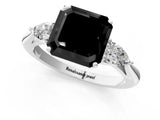 White gold Three-Stone Fancy Black Asscher Cut Brilliant Diamond Solitaire Ring with Tapered Band and Four-Prong Setting_39