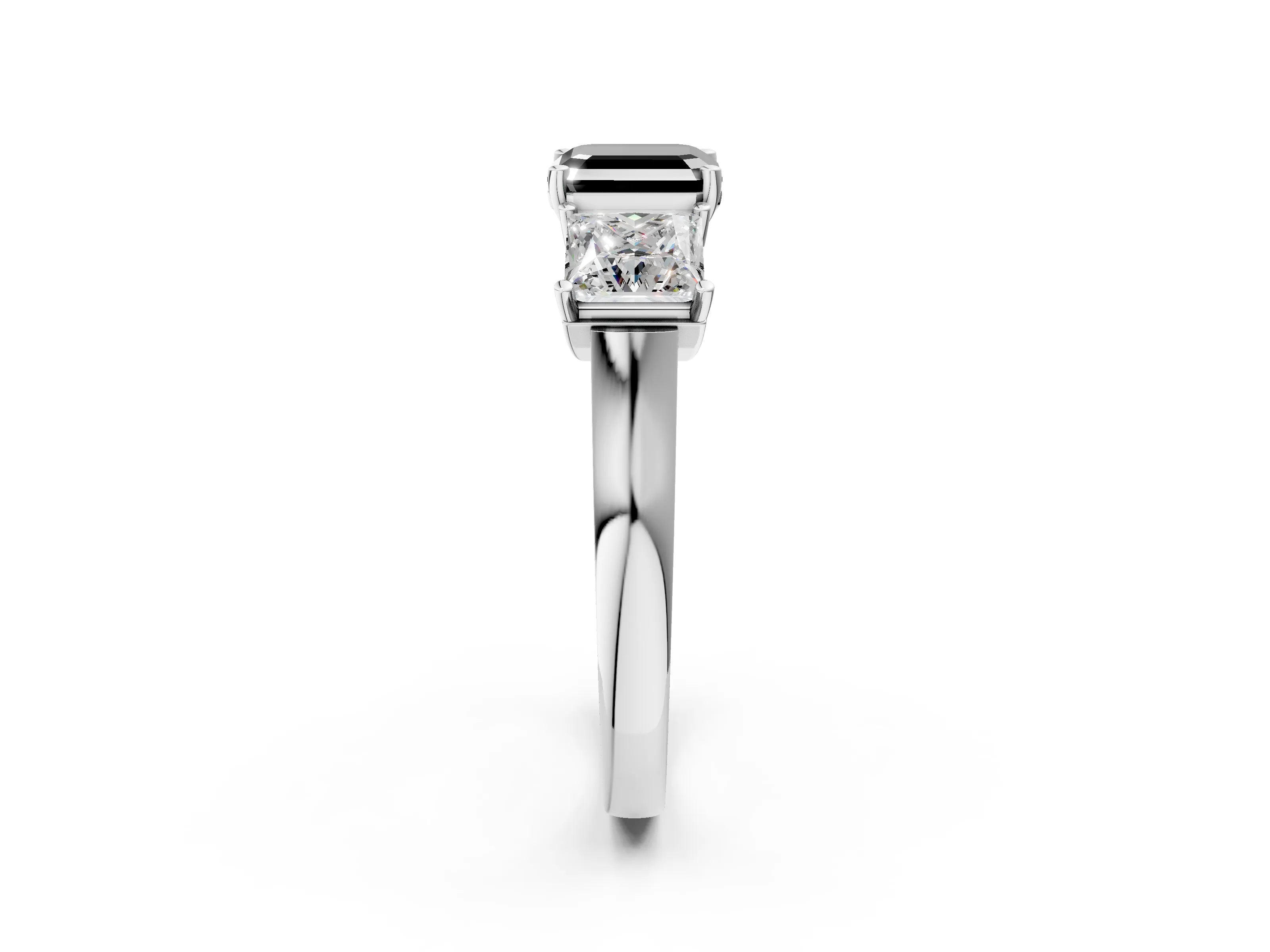 White gold Three-Stone Fancy Black Asscher Cut Brilliant Diamond Trellis Ring with Comfort Fit Band_14