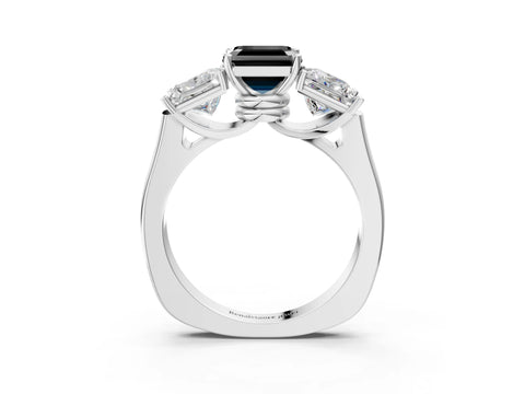 White gold Three-Stone Fancy Black Asscher Cut Brilliant Diamond Trellis Ring with Comfort Fit Band_15