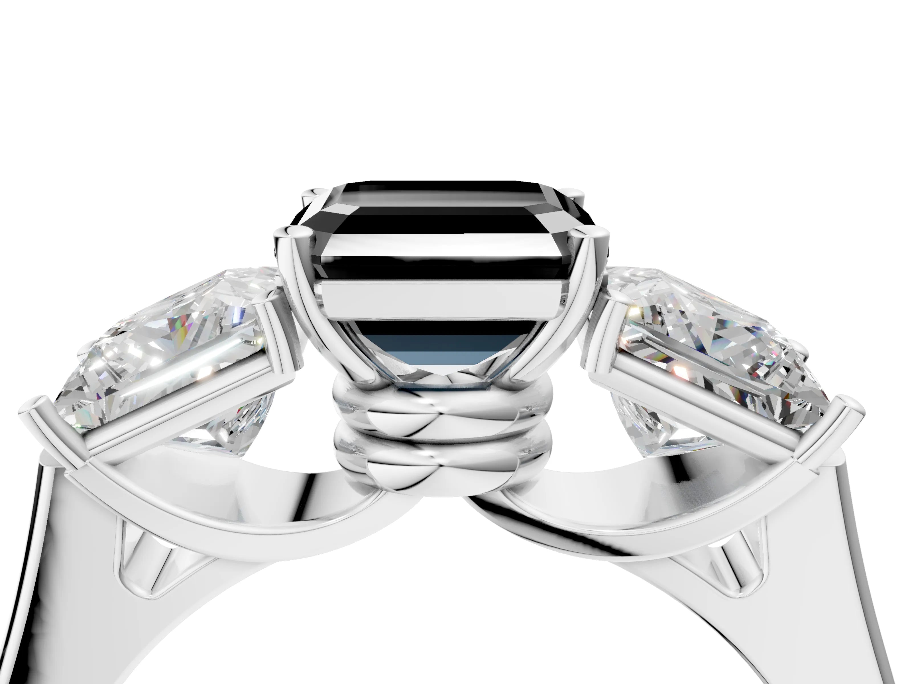 White gold Three-Stone Fancy Black Asscher Cut Brilliant Diamond Trellis Ring with Comfort Fit Band_16