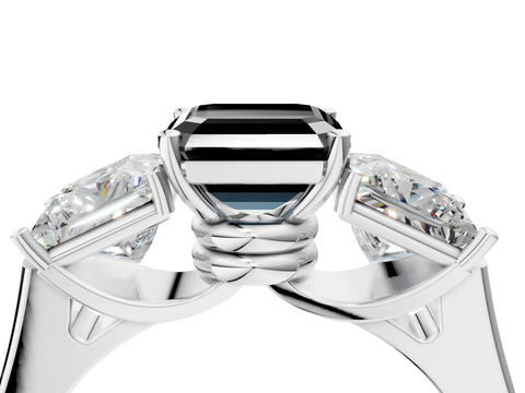 White gold Three-Stone Fancy Black Asscher Cut Brilliant Diamond Trellis Ring with Comfort Fit Band_16
