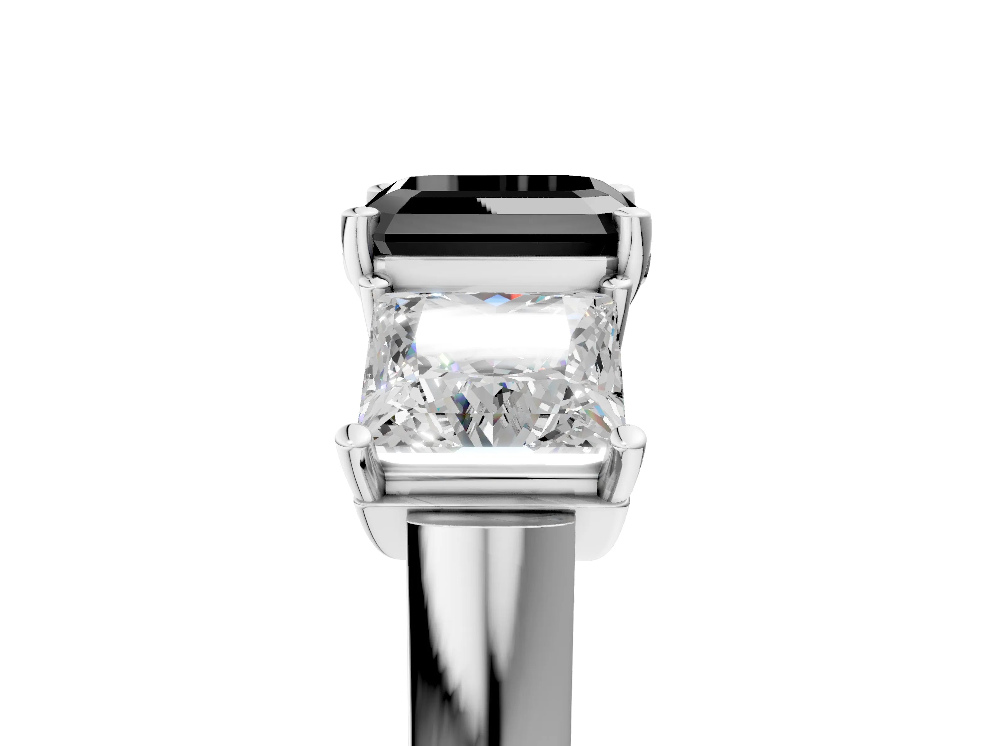 White gold Three-Stone Fancy Black Asscher Cut Brilliant Diamond Trellis Ring with Comfort Fit Band_17