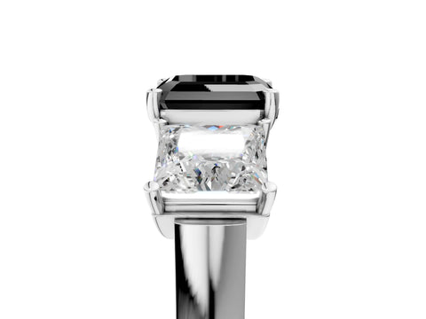White gold Three-Stone Fancy Black Asscher Cut Brilliant Diamond Trellis Ring with Comfort Fit Band_17
