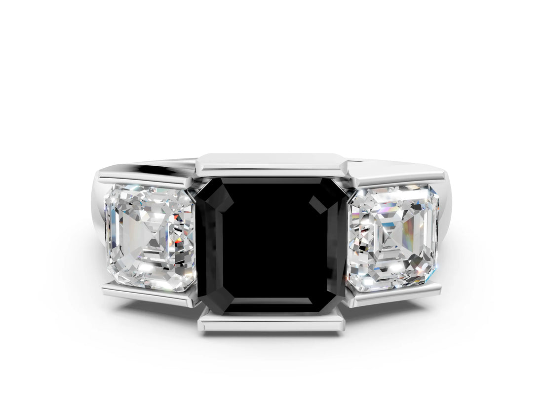 White gold Three Stone Fancy Black Asscher Cut Cut Channel Set Diamond Ring_24
