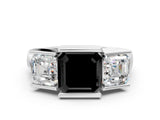 White gold Three Stone Fancy Black Asscher Cut Cut Channel Set Diamond Ring_24