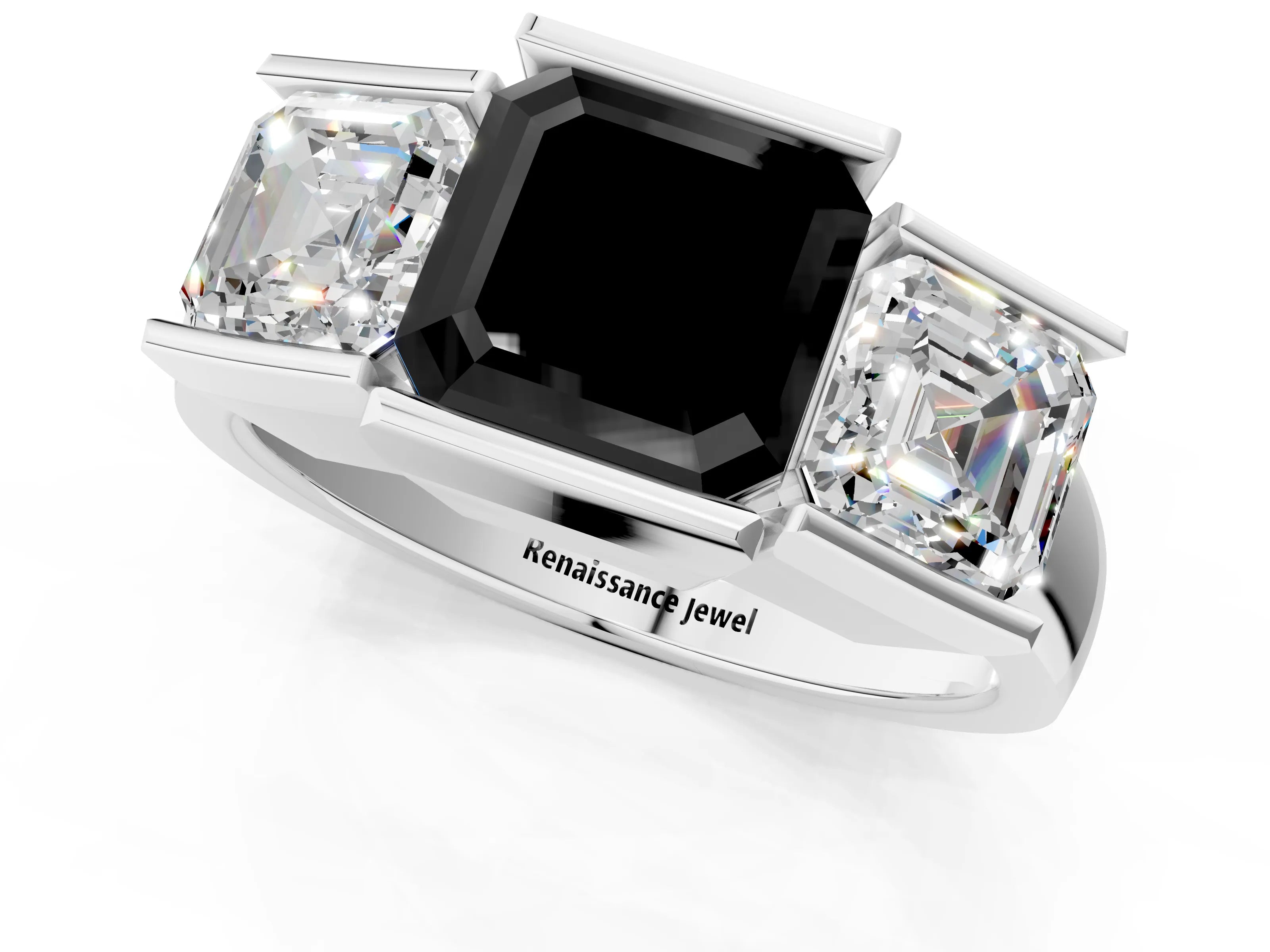 White gold Three Stone Fancy Black Asscher Cut Cut Channel Set Diamond Ring_25