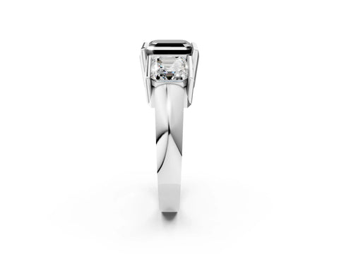 White gold Three Stone Fancy Black Asscher Cut Cut Channel Set Diamond Ring_26