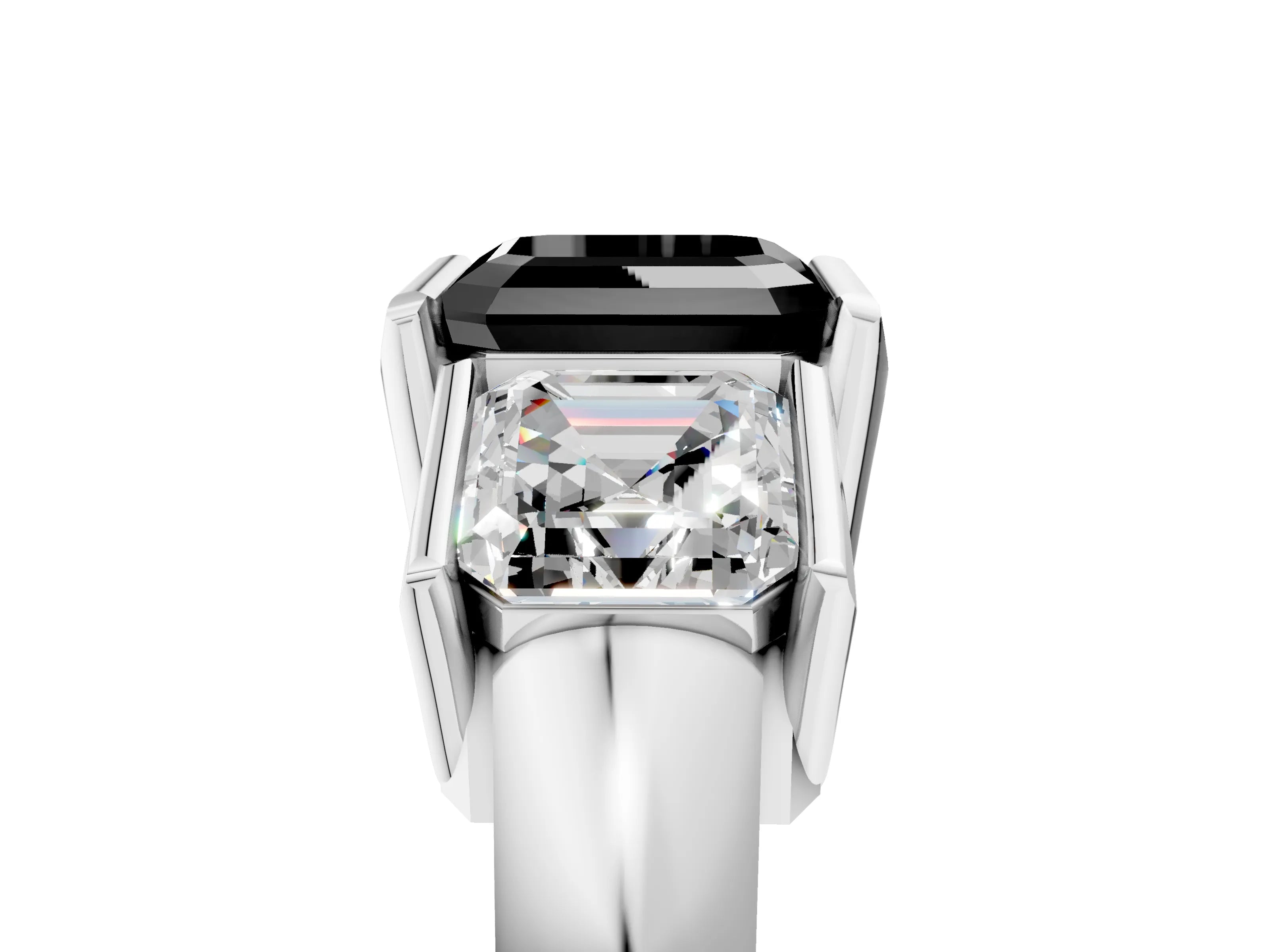 White gold Three Stone Fancy Black Asscher Cut Cut Channel Set Diamond Ring_29